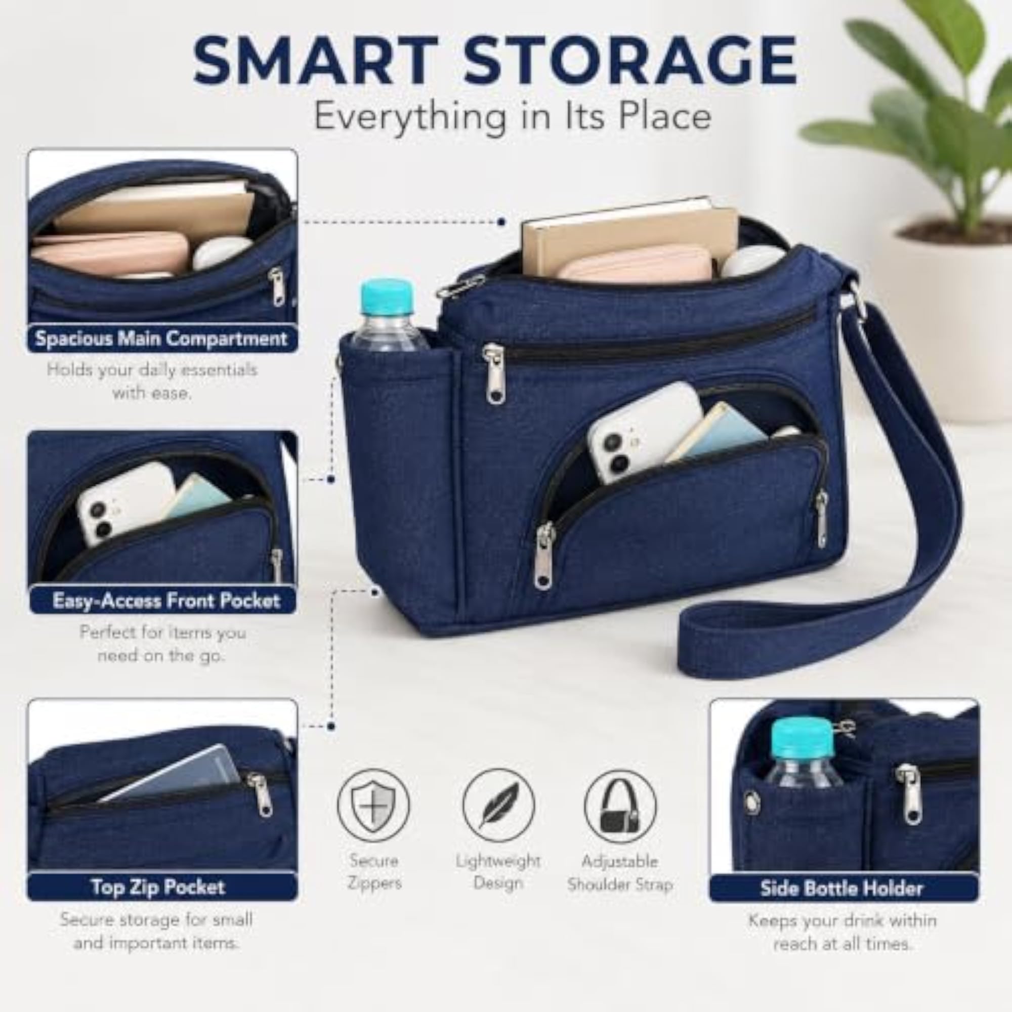 Sling Bag for Men & Women, Stylish Blue Crossbody